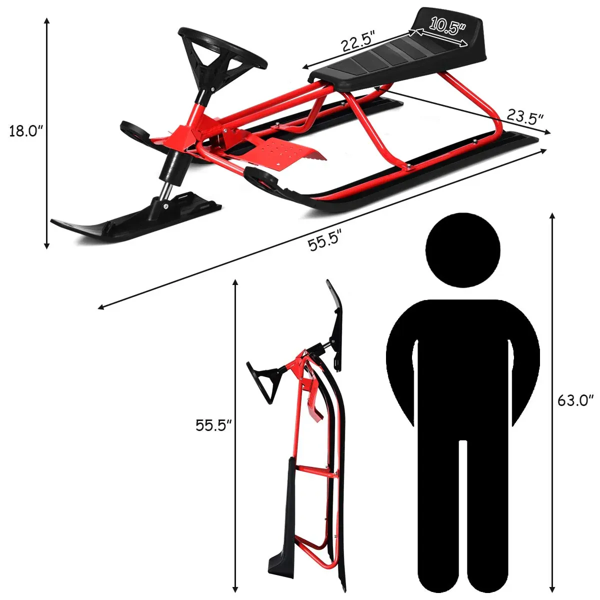 Snow Racer Sled, Ski Sled Slider Board with Twin Brakes