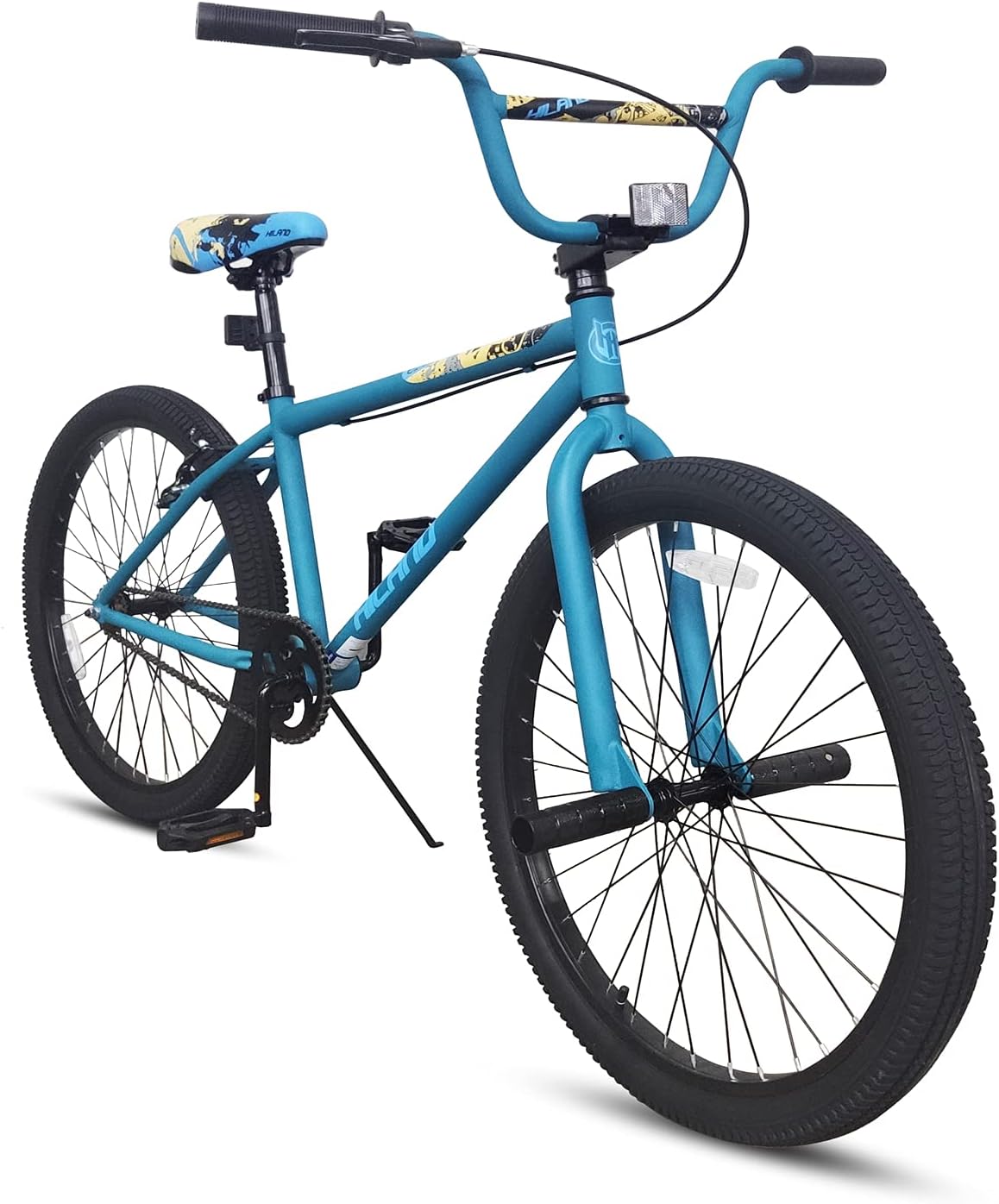 Hiland 26′′ BMX Bike for Beginner to Advanced Riders, Steel Frame, Blue, Includes 2 Pegs, Linear-Pull Brake