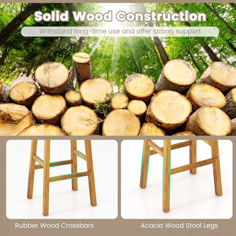 Faux PU Leather Bar Stools Set of 2 with Woven Curved Seat Natural