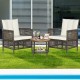 3 Pieces Patio Rattan Furniture Set with Cushioned Sofas and Wood Table Top