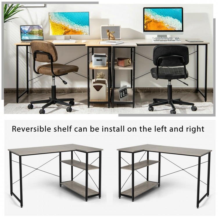 48 Inch Reversible L Shaped Computer Desk with Adjustable Shelf