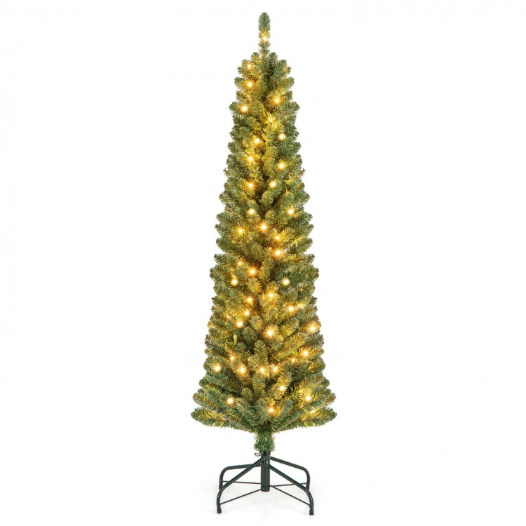 Pencil Christmas Tree with Memory Wire Branch Tips and Warm  LED Lights