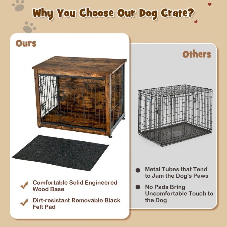 2-in-1 Wooden Dog Cage with Tray and Double Door