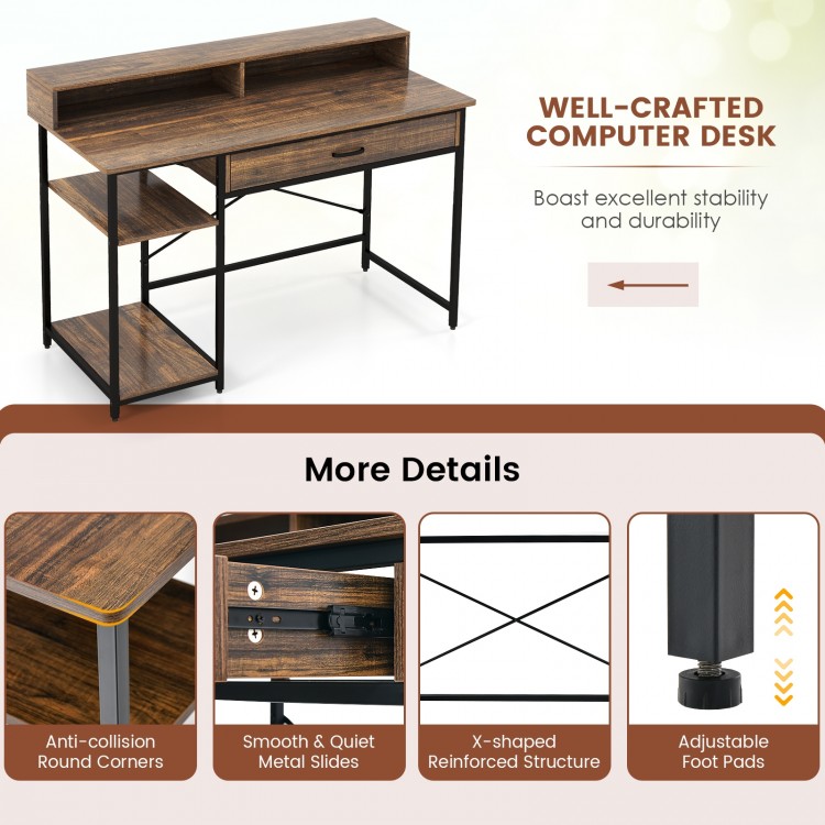 48 Inch Computer Desk with Monitor Stand Drawer and Shelves