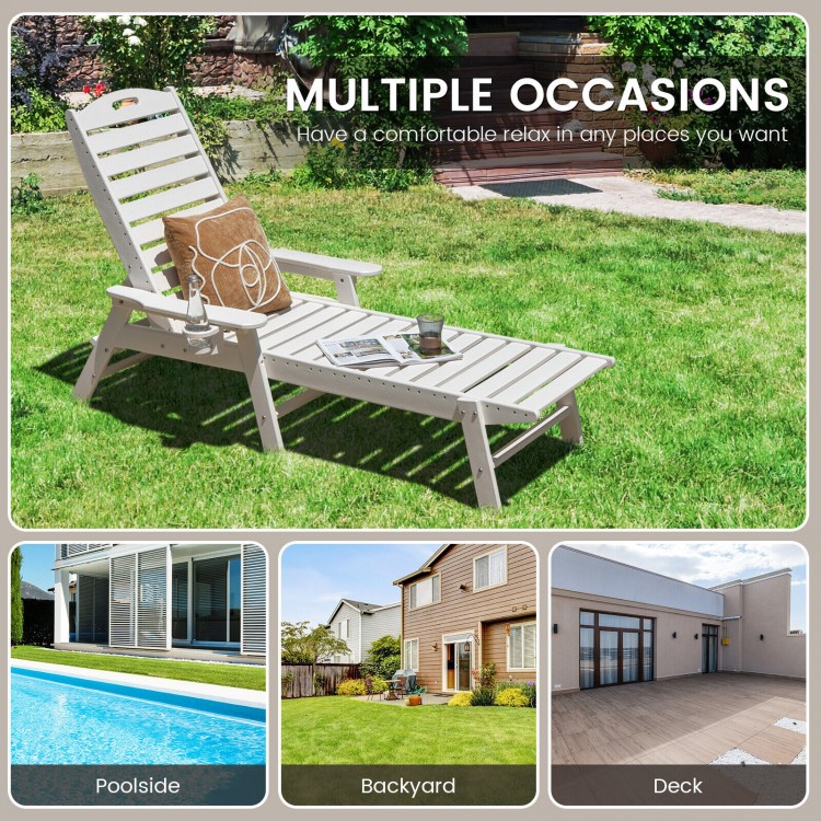 Weatherproof Patio Lounge Chair with Adjustable Back and Cup Holder