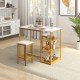 3 Pieces Gold Bar Table Set for 2 with 3-Tier Storage Shelves