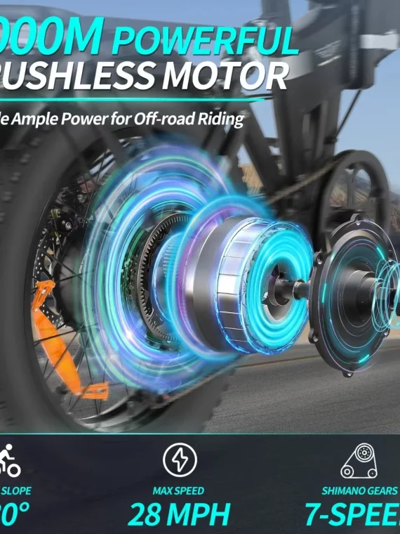 Eletric Bike for Adults, 750W Motor 48V 15Ah Removable Battery 20” Fat Tire Folding E-Bike Shimano 7-Speed MTB Cycling UL2849