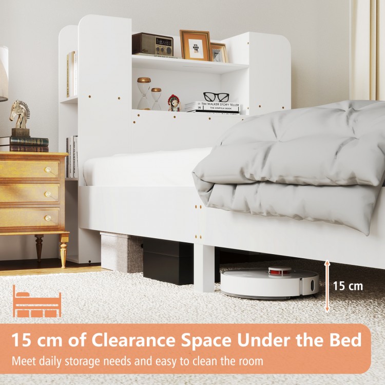 Twin Size Wooden Platform Bed Frame with Bookcase Headboard