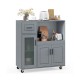Rolling Kitchen Island with Wheels Drawer and Glass Door Cabinet