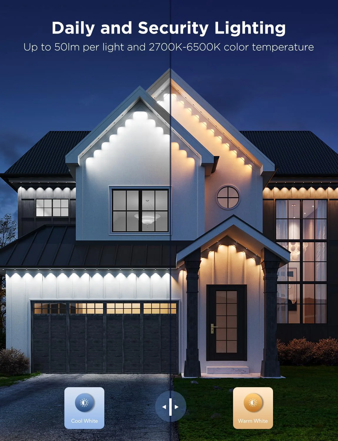 Govee Permanent Outdoor Lights Pro, 100ft with 60 RGBIC LED Lights for Daily and Accent Lighting, 75 Scene Modes for Halloween, IP67 Waterproof, Works with Alexa, Google Assistant, Matter, White