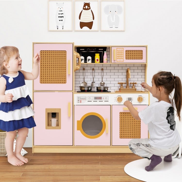 Kids Wooden Kitchen Playset with Realistic Lights and Sounds