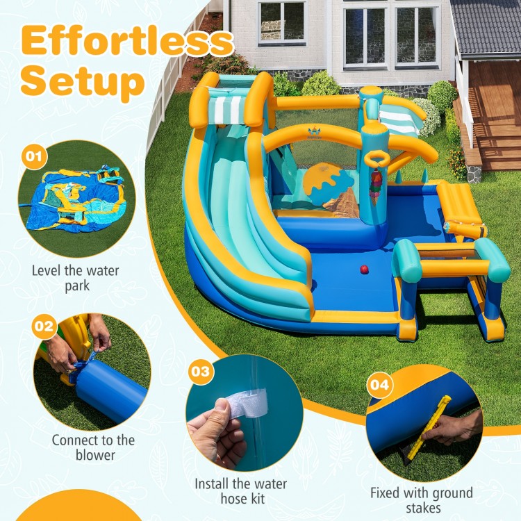 Inflatable Water Slide Bounce House Kids Jump Castle with 750W Blower