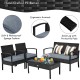 4 Pieces Patio Rattan Cushioned Furniture Set with Lounger and Table