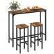 3 Pieces Industrial Bar Table and Chairs Set with Metal Frame