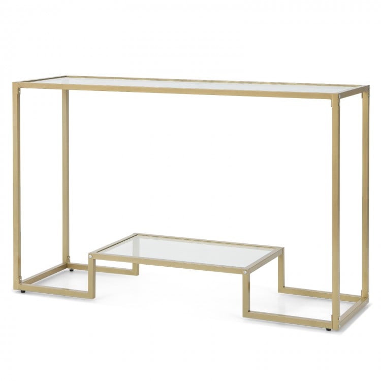 48 Inch 2-Tier Console Table with Tempered Glass Tabletop for Hallway