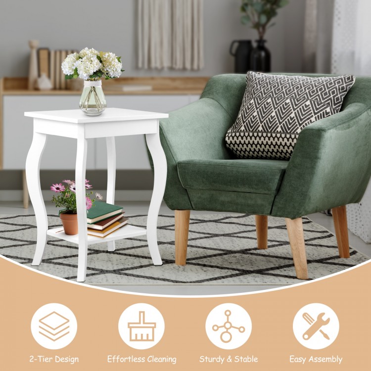 Set of 2 Side Table Night Stand with Shelf