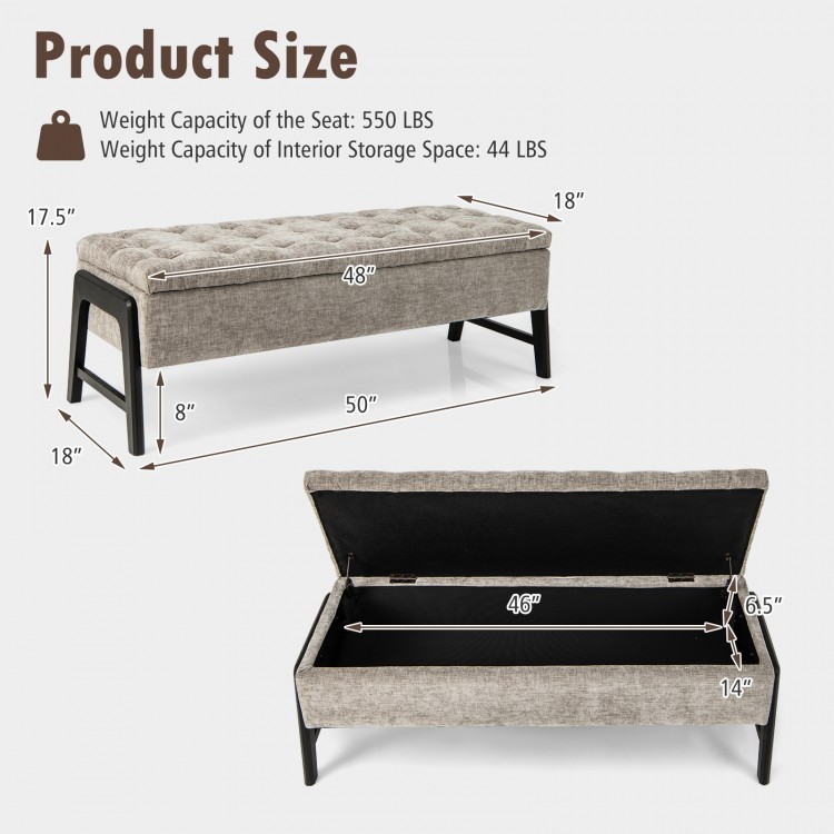 Modern Chenille Storage Bench with Solid Rubber Wood Legs
