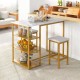3 Pieces Gold Bar Table Set for 2 with 3-Tier Storage Shelves