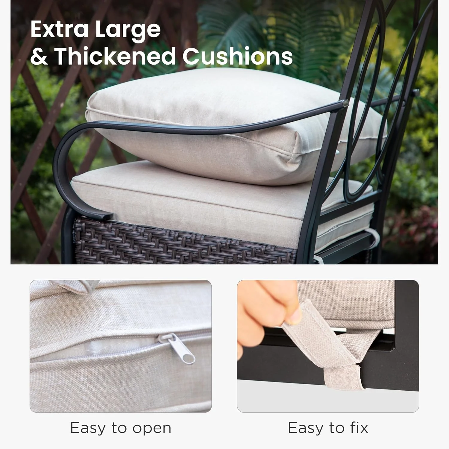 PHI VILLA 6-Piece Outdoor Dining Sets, All-Weather Patio Table and Chairs Set with Umbrella for 4, Heavy Duty Patio Round Table Set for Deck, 4 Extra Large Outdoor Swivel Chairs with Thick Cushions