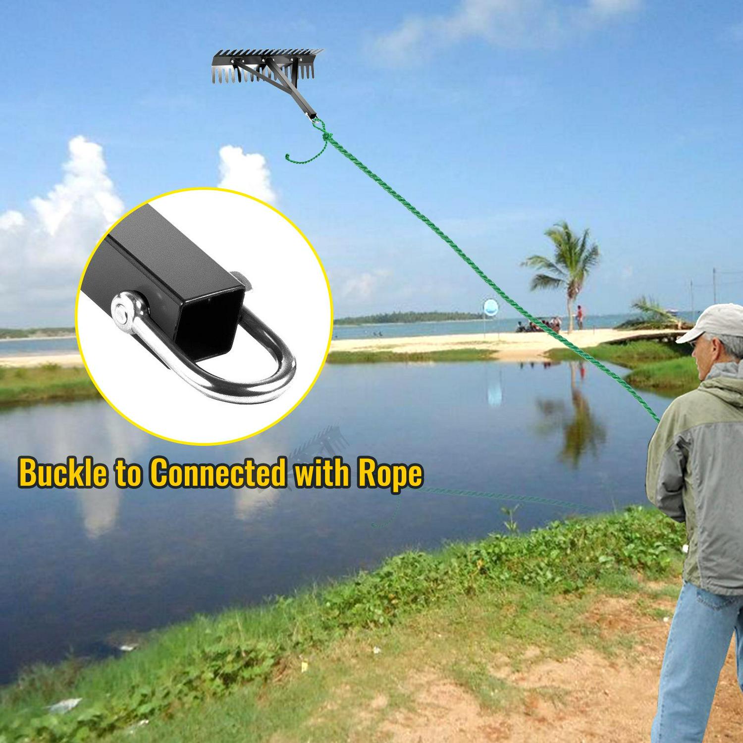 VEVOR 16′′ Double-Sided Aquatic Weed Rake with 66ft Rope for Lake & Pond Cleaning