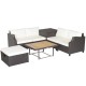 7 Pieces Hand-Woven Wicker Outdoor Furniture Set with Acacia Wood Coffee Table