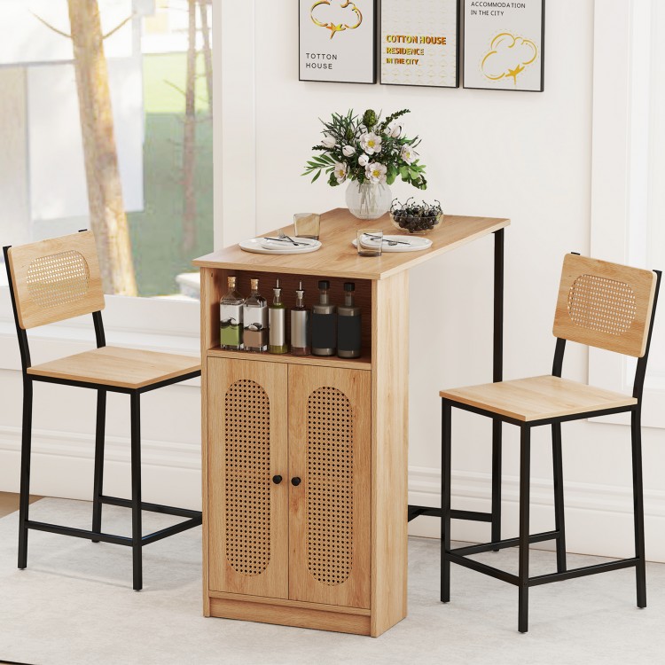 3-Piece Bar Table and Chairs Set with Storage Shelves and Footrests