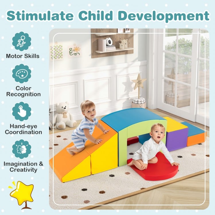 6 Pieces Foam Climbing Blocks Soft Play Climbing for Toddlers with Tunnel