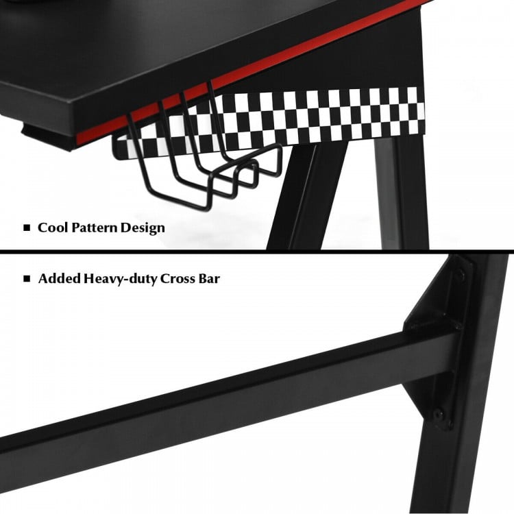 Ergonomic PC Computer Gaming Desk with Cup Holder/Headphone Hook