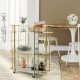 3-Tier Metal Kitchen Storage Serving Cart Trolley with Marble Tabletop and Handles