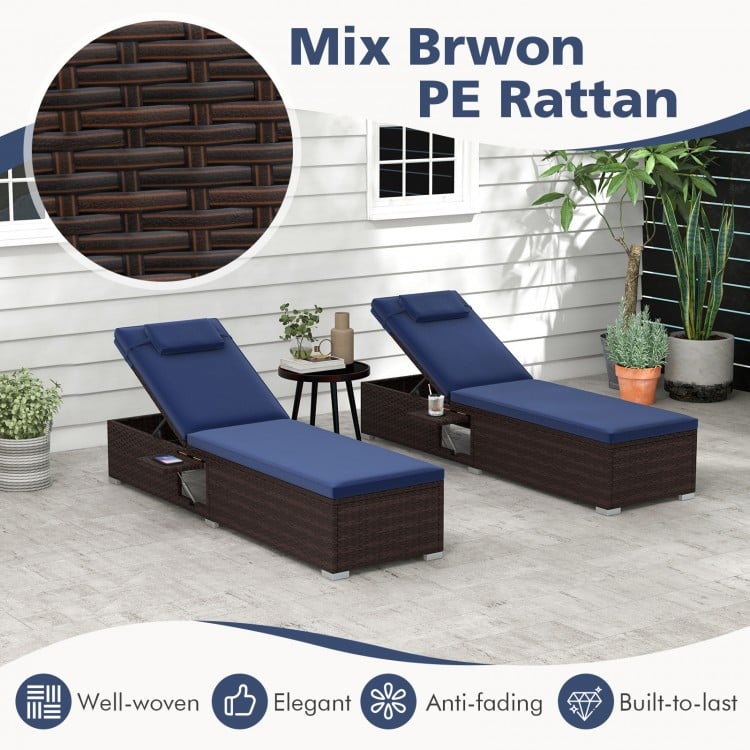 Outdoor PE RattanChaise Lounge with 6-level Backrest