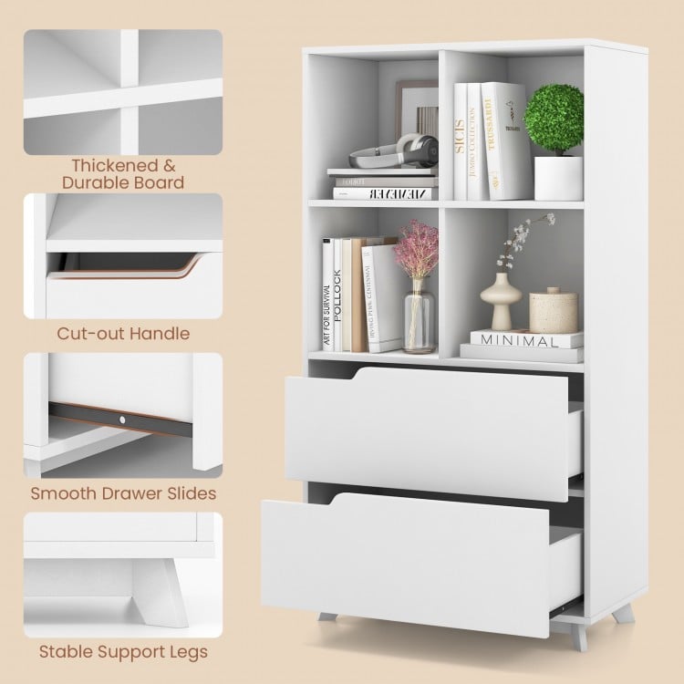 4-Tier Open Bookcase with 2 Drawers and 4 Storage Cubes