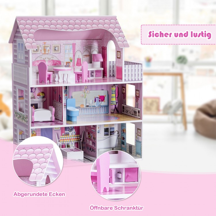 28 Inch Pink Dollhouse with Furniture