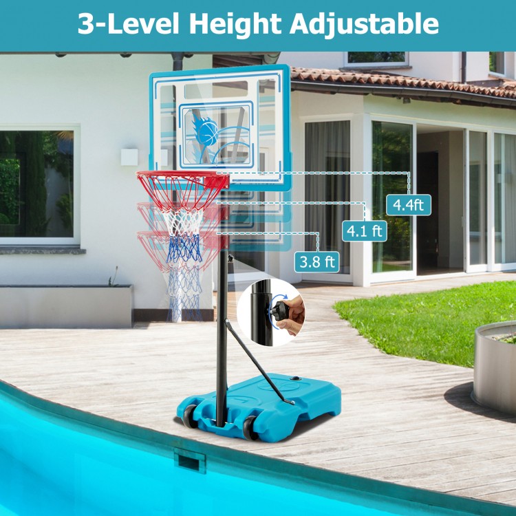 3.8-4.4 Feet Height Adjustable Pool Basketball Hoop for Kids Teens and Adults