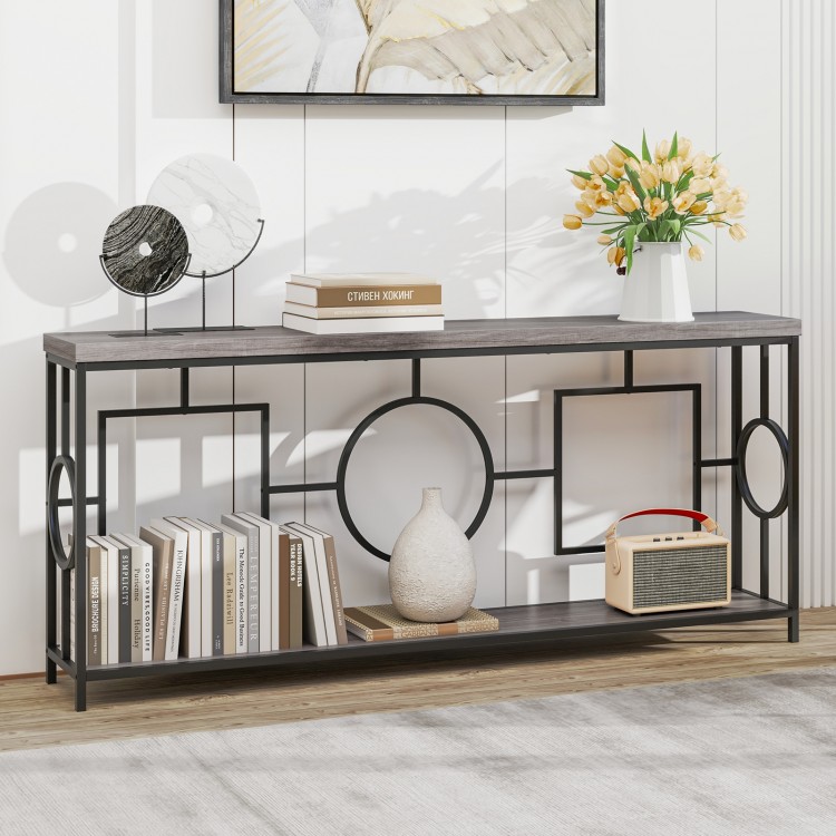2-Tier Faux Marble Top Console Table with Storage Shelf for Hallway