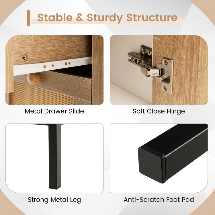 Rattan Sideboard Buffet Cabinet with 1 Door and 3 Drawers