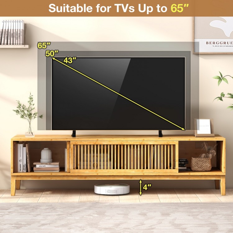 Bamboo TV Stand for TVs up to 65 Inches with Sliding Slatted Doors