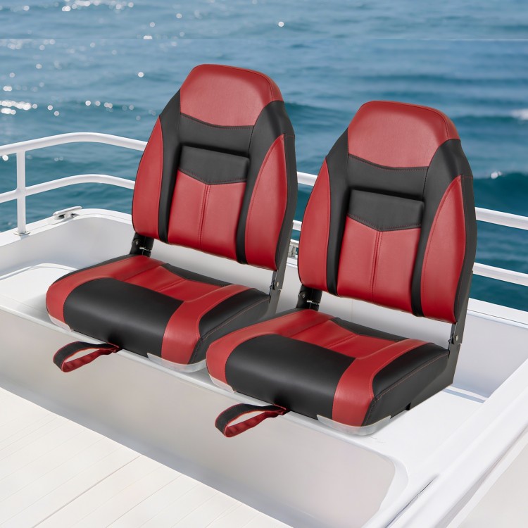 2 Pieces High Back Folding Boat Seat Set with Sponge Cushion