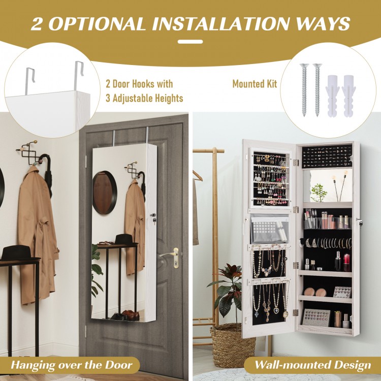 Lockable Storage Jewelry Cabinet  with Frameless Mirror