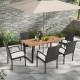 7 Pieces Patio Rattan Dining Set with Umbrella Hole-L-shaped Handrail