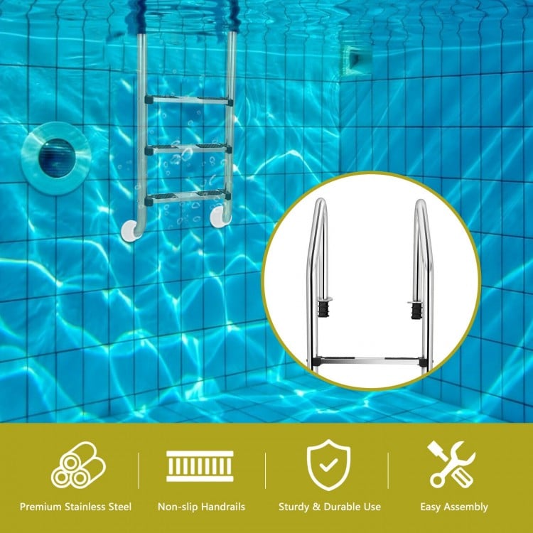 3-Step Stainless Steel Swimming Pool Ladder with Anti-Slip Step