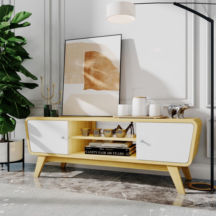 Sliding Door TV Stand with Adjustable Shelf for TVs up to 55 Inch