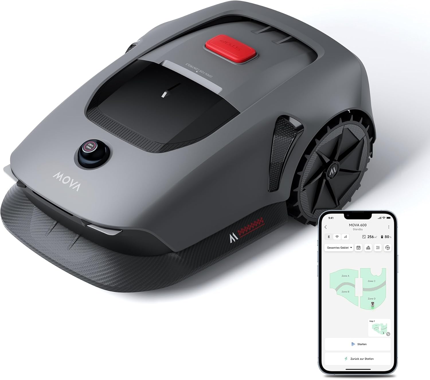 MOVA 600, pl忙neklipper robot 3D LiDAR robotpl忙neklipper uden afgr忙nsningskabel & n酶jagtig kortl忙gning 600 m虏, smart forhindringsundg氓else, app-kontrol, U-formet sk忙ring, lydl酶s drift
