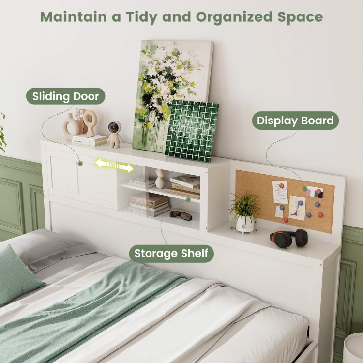 Twin/Full Size Wooden Daybed with 3 Drawers with Storage Shelves