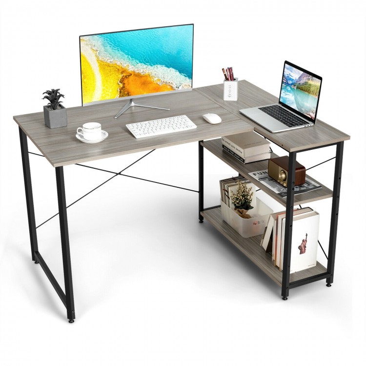 48 Inch Reversible L Shaped Computer Desk with Adjustable Shelf