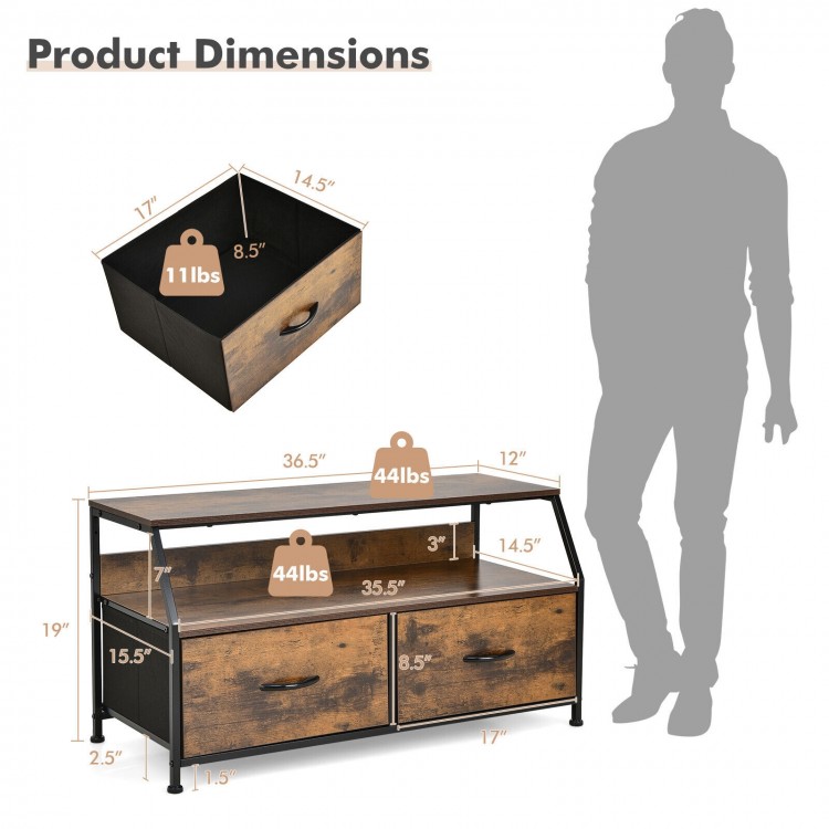 Dresser TV Stand with 2 Folding Fabric Drawers and Open Shelves