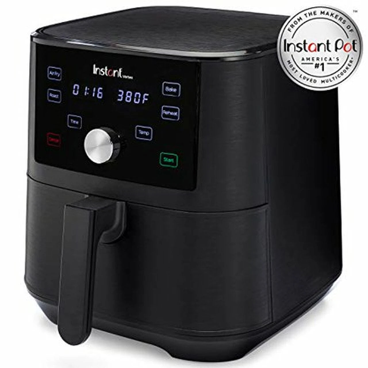 Instant Pot Vortex 6-Quart 4-in-1 Air Fryer, Black – Fries, Roasts, Bakes & Reheats