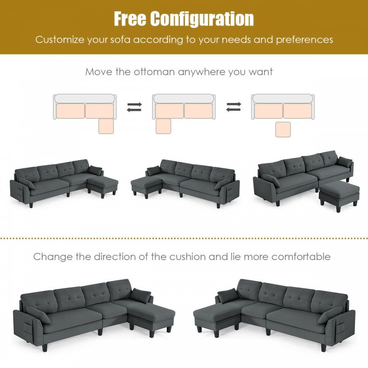 Reversible Sectional Sofa Couch L-Shaped Sofa Couch with Ottoman