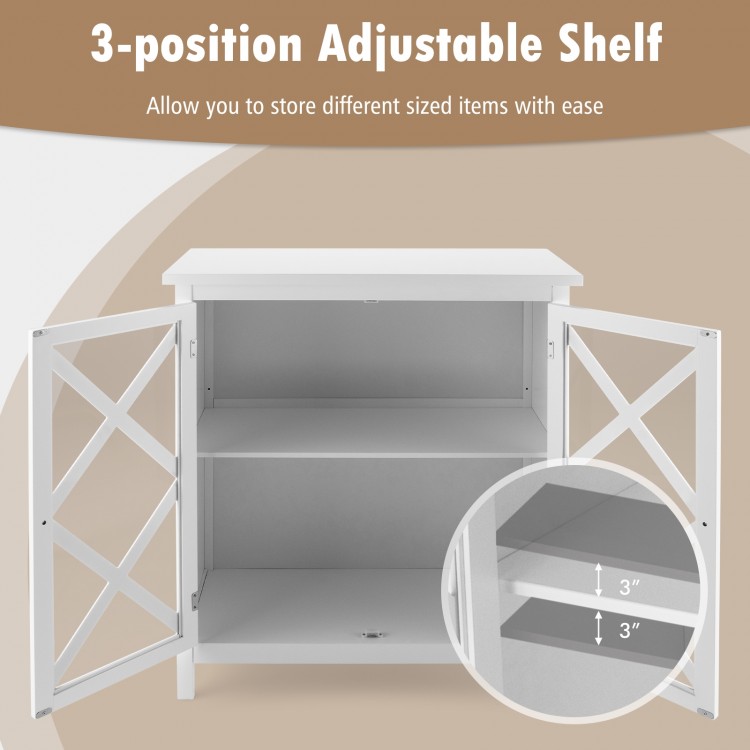 Buffet Cabinet with Tempered Glass Doors & Adjustable Shelves for Kitchen