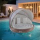 Inflatable Canopy Island Tanning Pool Lounger Float with Retractable Canopy
