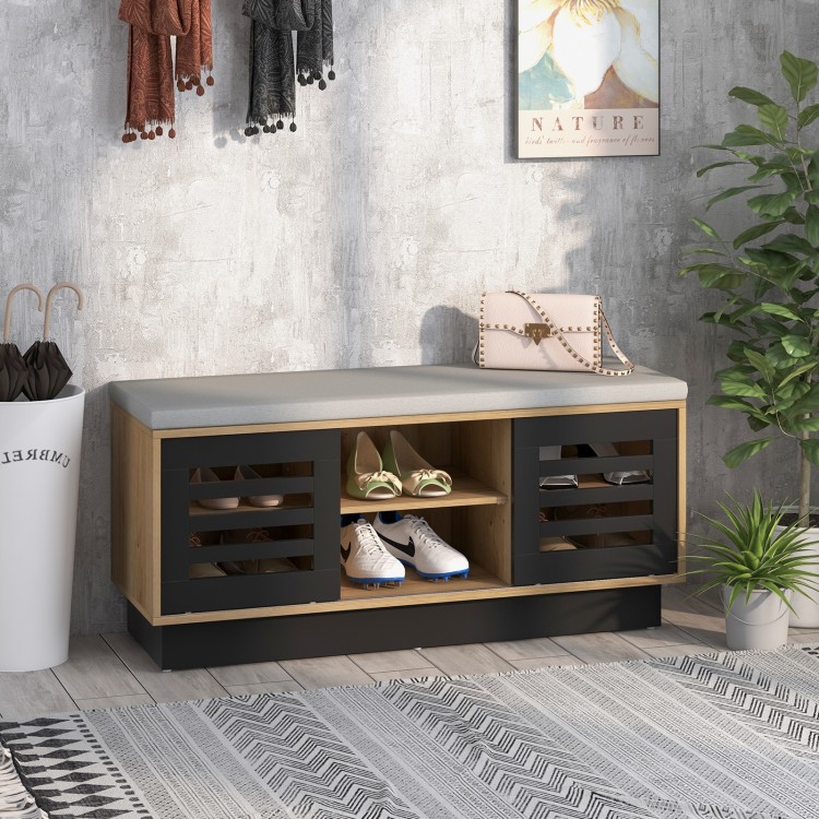 Shoe Bench with Storage Compartments and 3 Adjustable Shelves